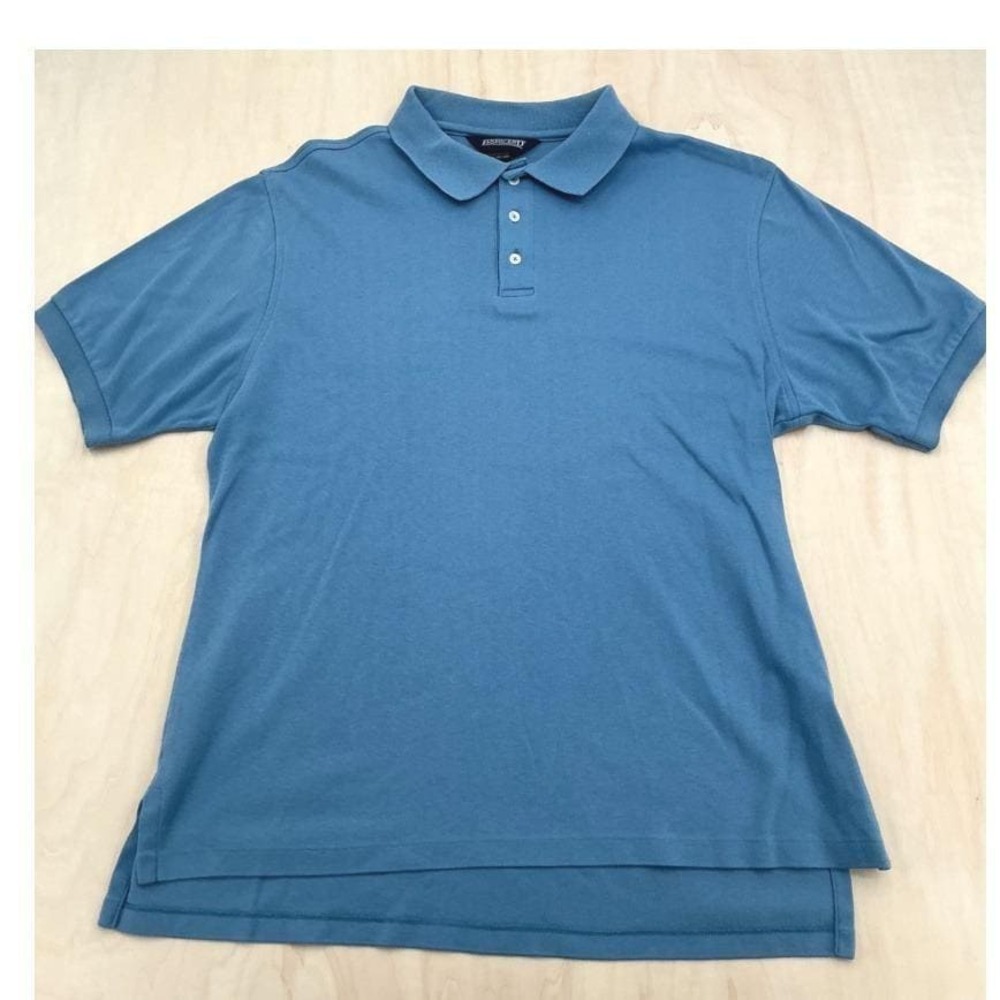 Lands End Polo Shirt Mens L Blue Cotton Short Sleeve Made in USA Preppy Basic